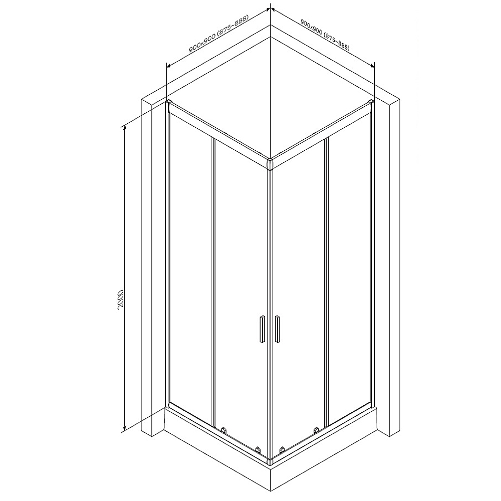 Душевой уголок AM.PM Gem Square Slide 90x90, стекло прозрачное, профиль черный матовый