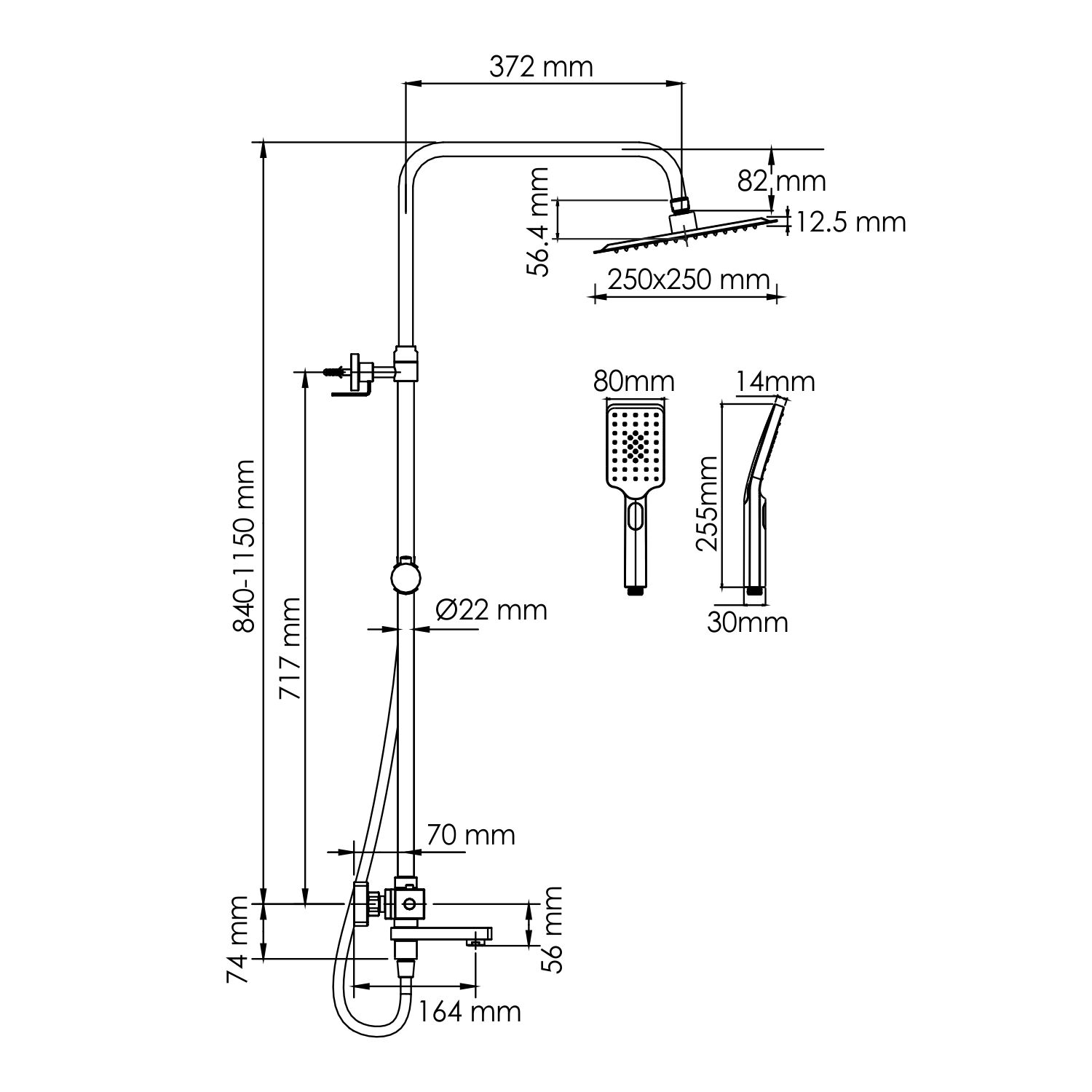 Душевая стойка WasserKRAFT A299.255.130.BM Thermo, с верхним душем, термостатическим смесителем, цвет черный