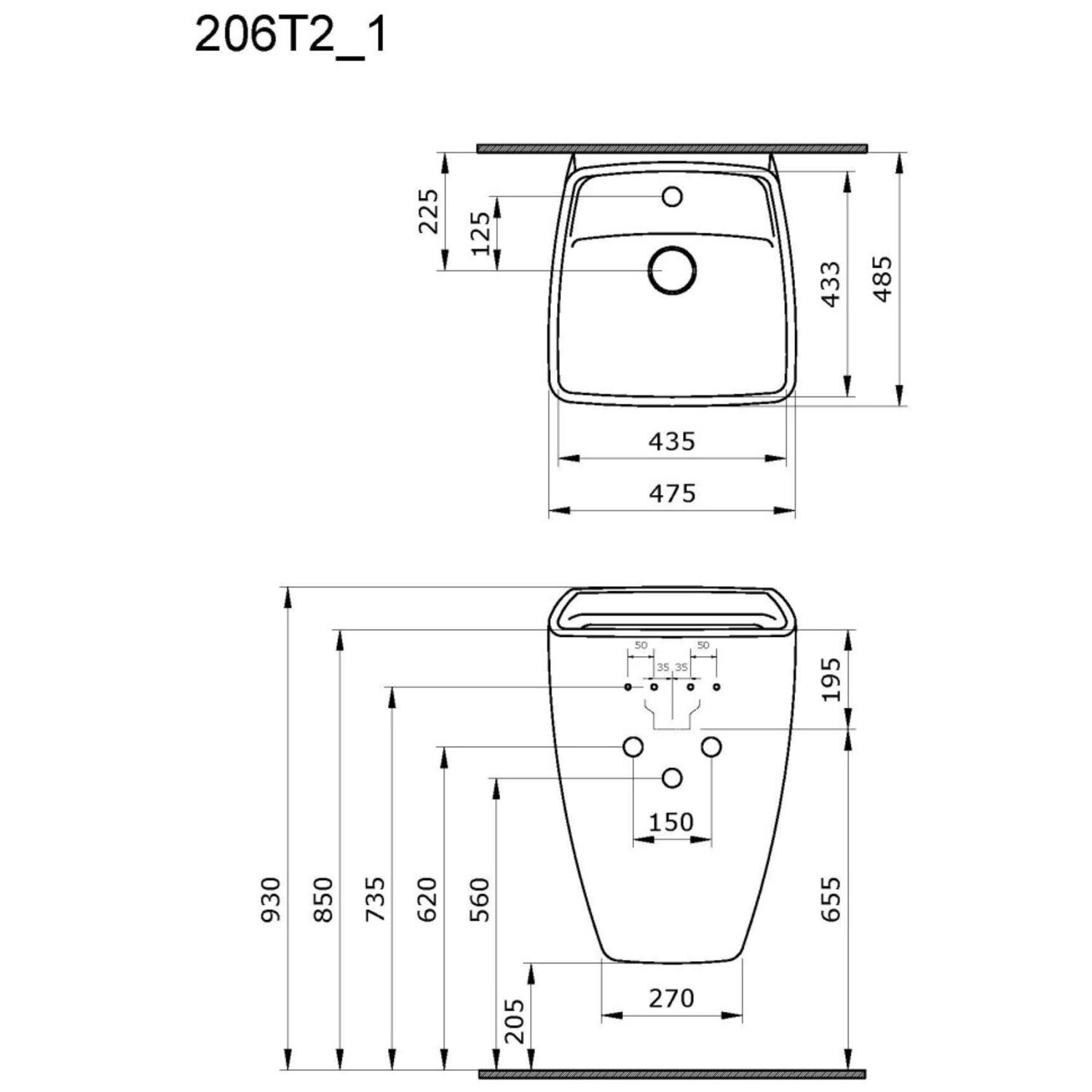 Раковина Ambassador Benefit 206T20201 подвесная, 48x49 см, цвет черный матовый