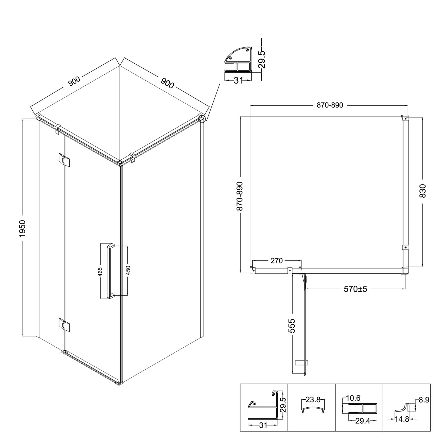 Душевой уголок Niagara Nova NG-6831-34 Black 90x90, стекло прозрачное, профиль черный матовый - фото 1