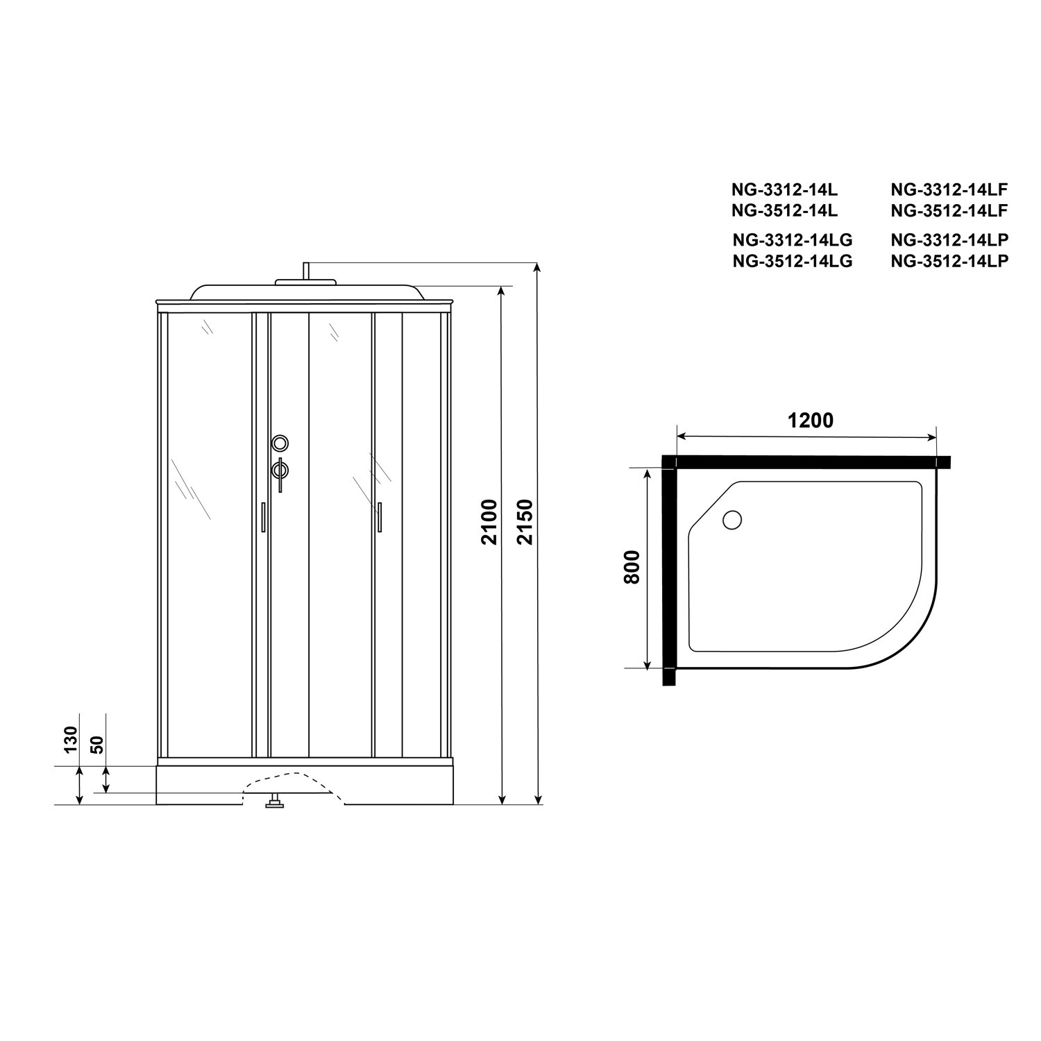 Душевая кабина Niagara Classic NG-3512-14LF 120х80, левая, стекло тонированное, профиль серебро, с крышей, с гидромассажем