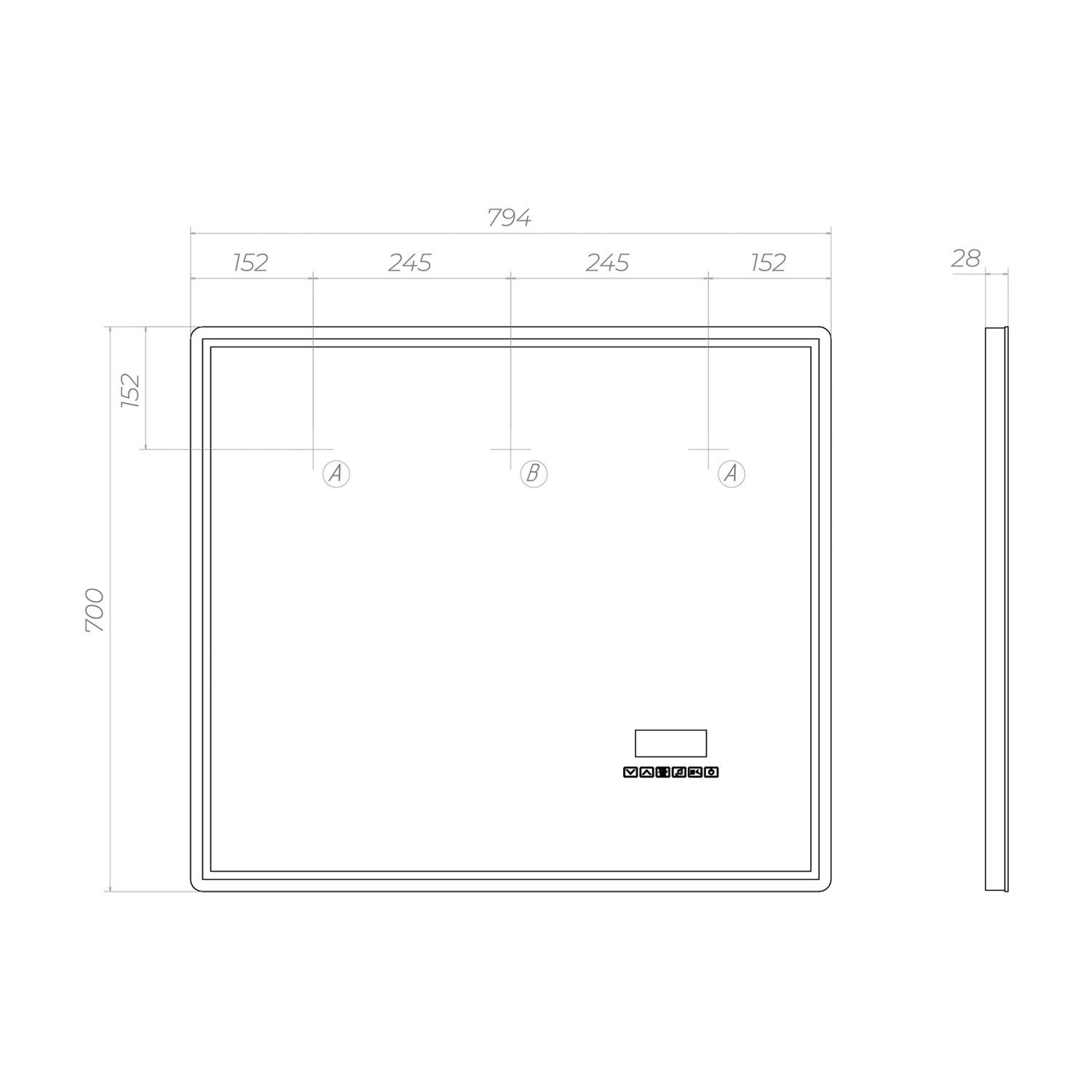 Зеркало Vigo Geometry Media 80x70, с подсветкой, функцией антизапотевания, часами и медиаблоком