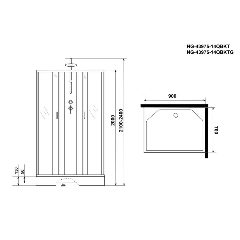 Душевая кабина Niagara Classic NG-43975-14QBKT 90x70, стекло матовое, профиль серебро, без крыши