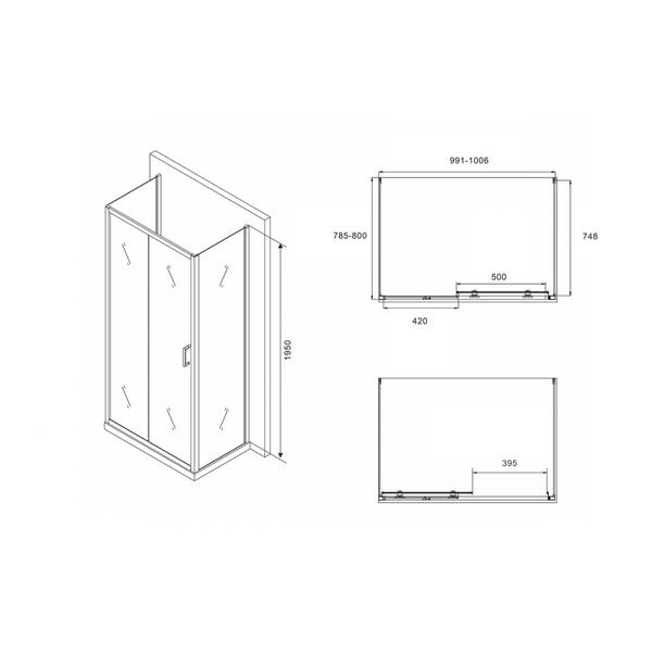 Душевой уголок Abber Schwarzer Diamant AG30100B-S80B-S80B 100x80, стекло прозрачное, профиль черный - фото 1