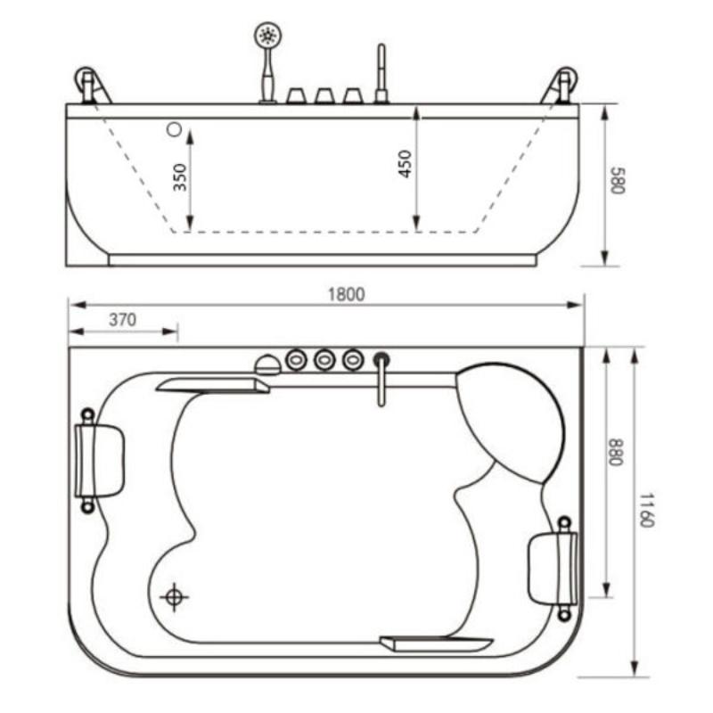 Ванна Gemy G9085 K R 180x116 акриловая, правая, с гидромассажем, аэромассажем и хромотерапией, цвет белый - фото 1