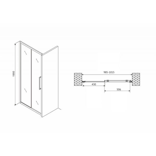 Душевая дверь Abber Schwarzer Diamant AG30100H 100x195, стекло прозрачное, профиль хром