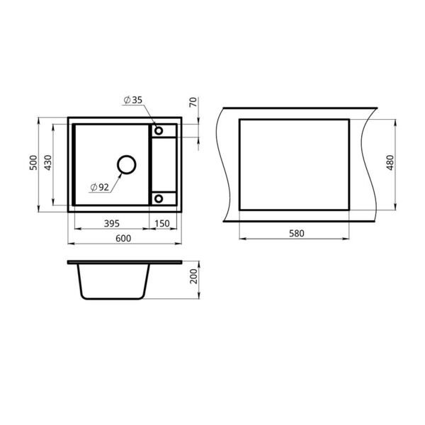 Кухонная мойка Granula GR-6002 AL 60x50, с крылом, цвет алюминиум