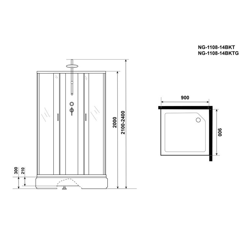 Душевая кабина Niagara Classic NG-1108-14BKT 90x90, стекло матовое, профиль серебро, без крыши