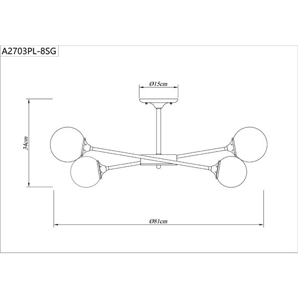 Подвесная люстра Arte Lamp Marco A2703PL-8SG, арматура золото матовое, плафоны стекло белое, 81х81 - фото 1