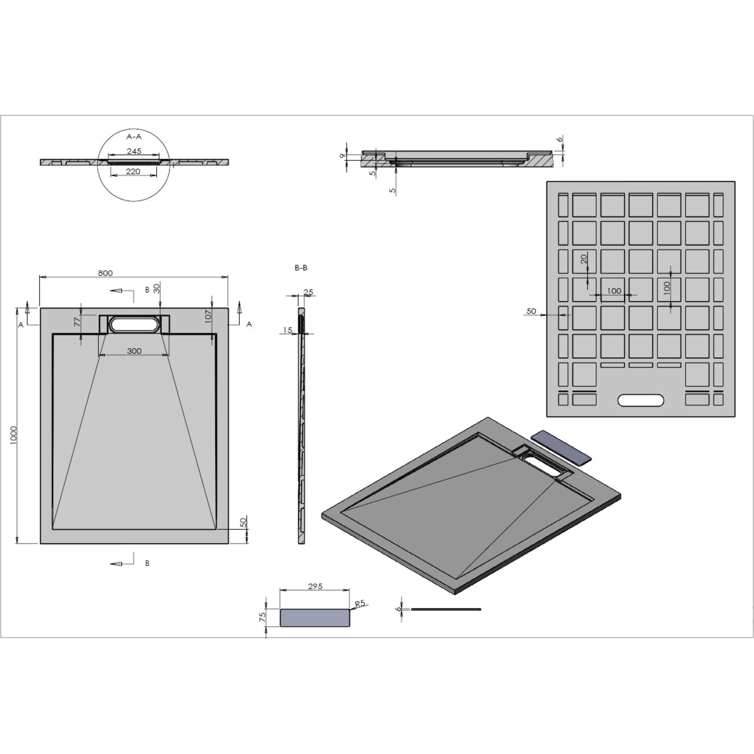 Поддон для душа Vincea VST-4SRL8010G100x80, искусственный камень, цвет серый