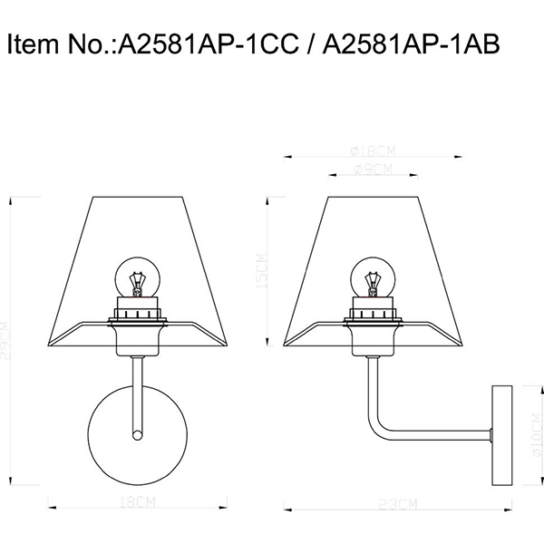 Бра Arte Lamp Elba A2581AP-1CC, арматура хром, плафон ткань белая, 18х23 см - фото 1