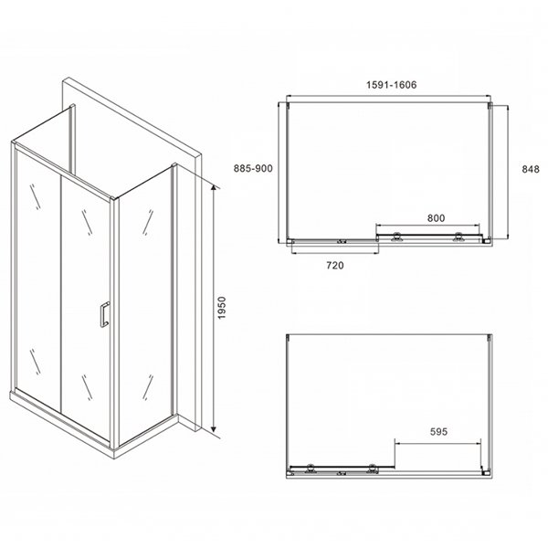 Душевой уголок Abber Schwarzer Diamant AG30160B-S90B-S90B 160x90, стекло прозрачное, профиль черный - фото 1