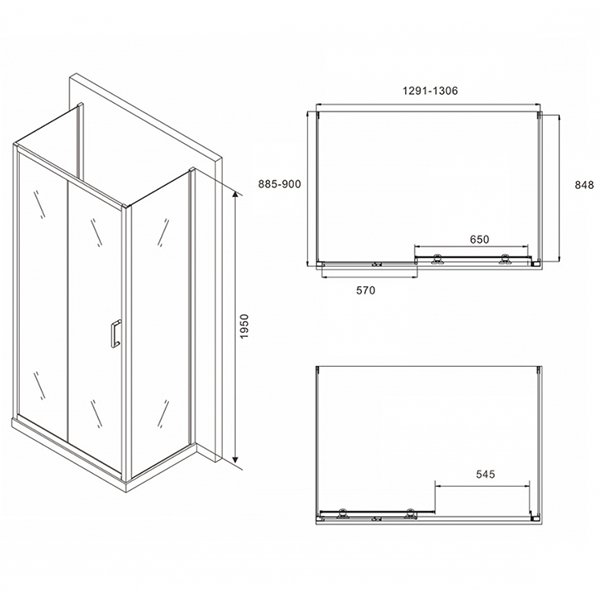 Душевой уголок Abber Schwarzer Diamant AG30130B-S90B-S90B 130x90, стекло прозрачное, профиль черный