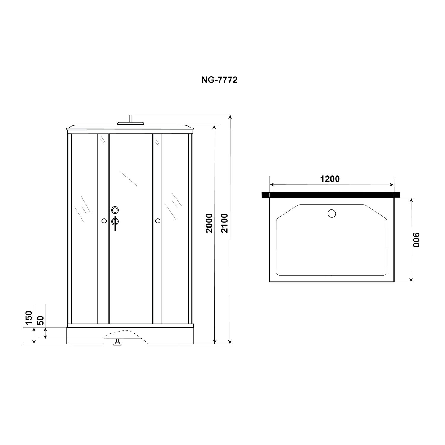 Душевая кабина Niagara Luxe NG-7772QW 120x90, стекло прозрачное, профиль серебро, с крышей - фото 1