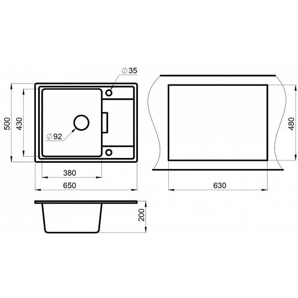 Кухонная мойка Granula GR-6503 BL 65x50, с крылом, цвет черный - фото 1