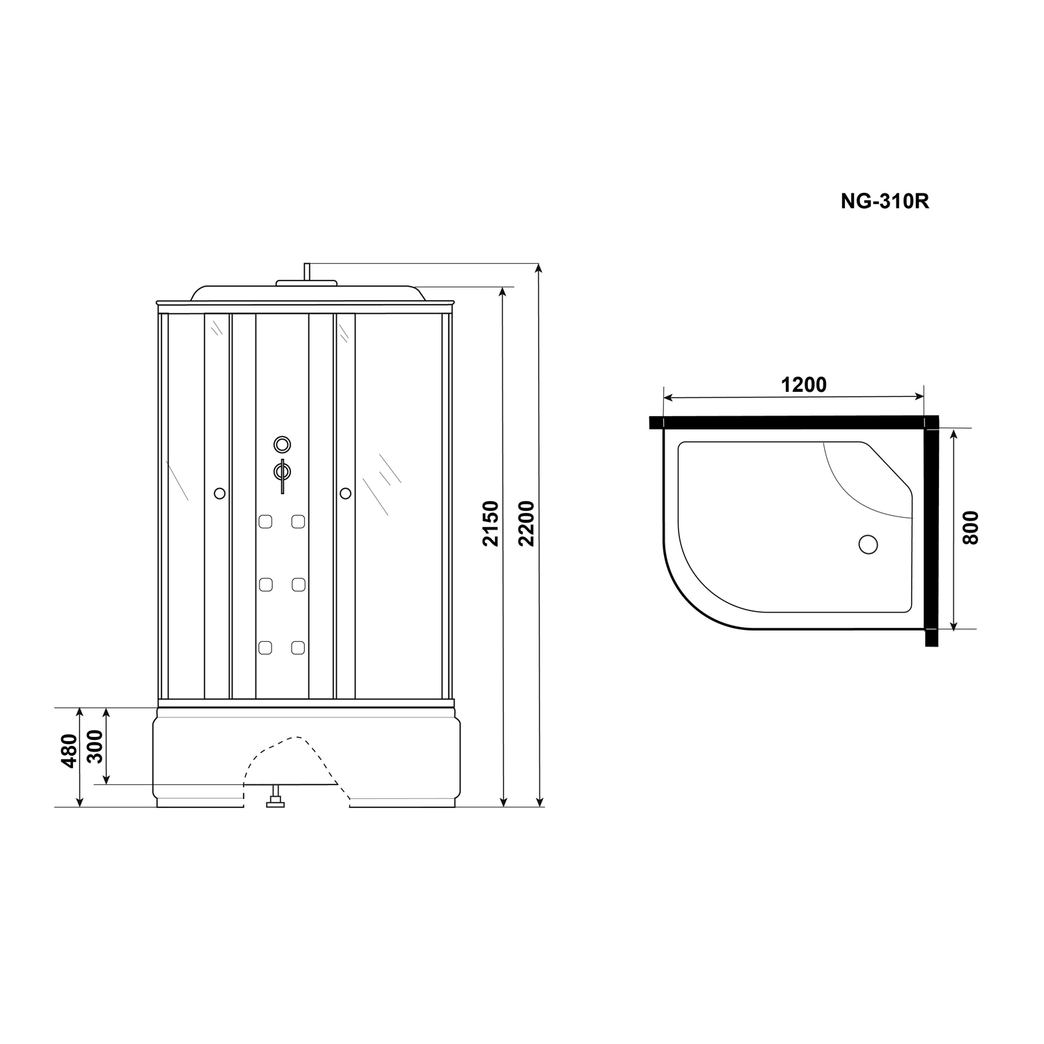 Душевая кабина Niagara Ultra NG-310-01R 120х80, правая, стекло прозрачное с матовой полосой, профиль хром, с крышей, с гидромассажем, с пультом управления