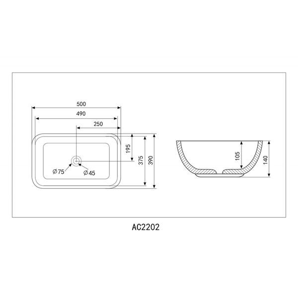 Раковина Abber Rechteck AC2202 MB накладная, 50x39 см, цвет черный матовый - фото 1