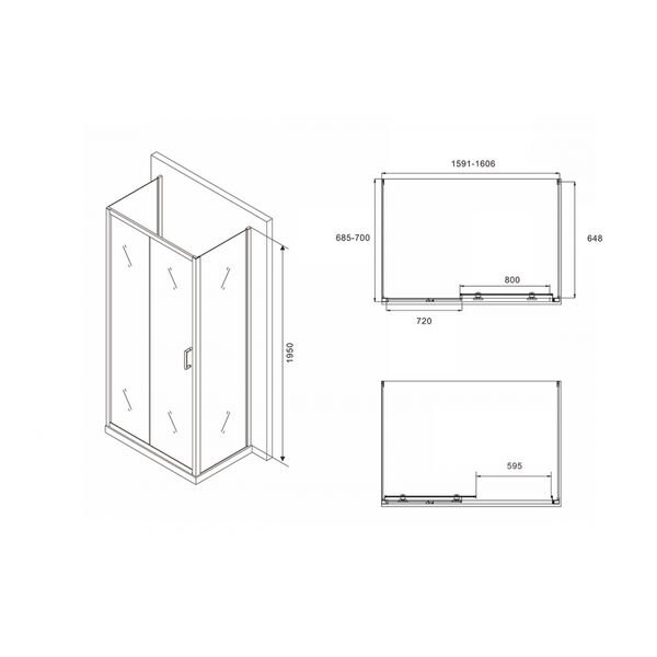 Душевой уголок Abber Schwarzer Diamant AG30160B-S70B-S70B 160x70, стекло прозрачное, профиль черный - фото 1