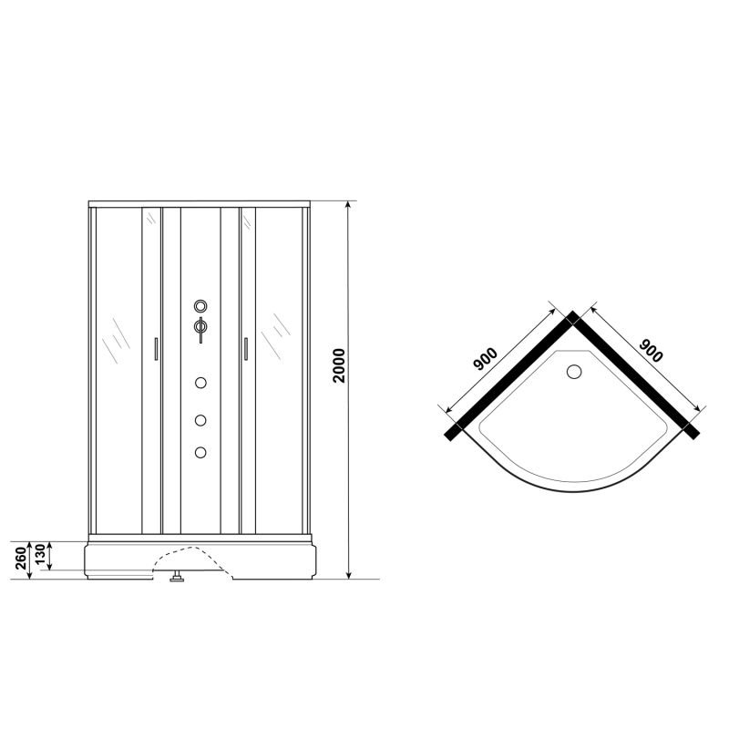 Душевая кабина Niagara Classic NG-3301-14BKG 90x90, стекло матовое, профиль серебро, без крыши, с гидромассажем