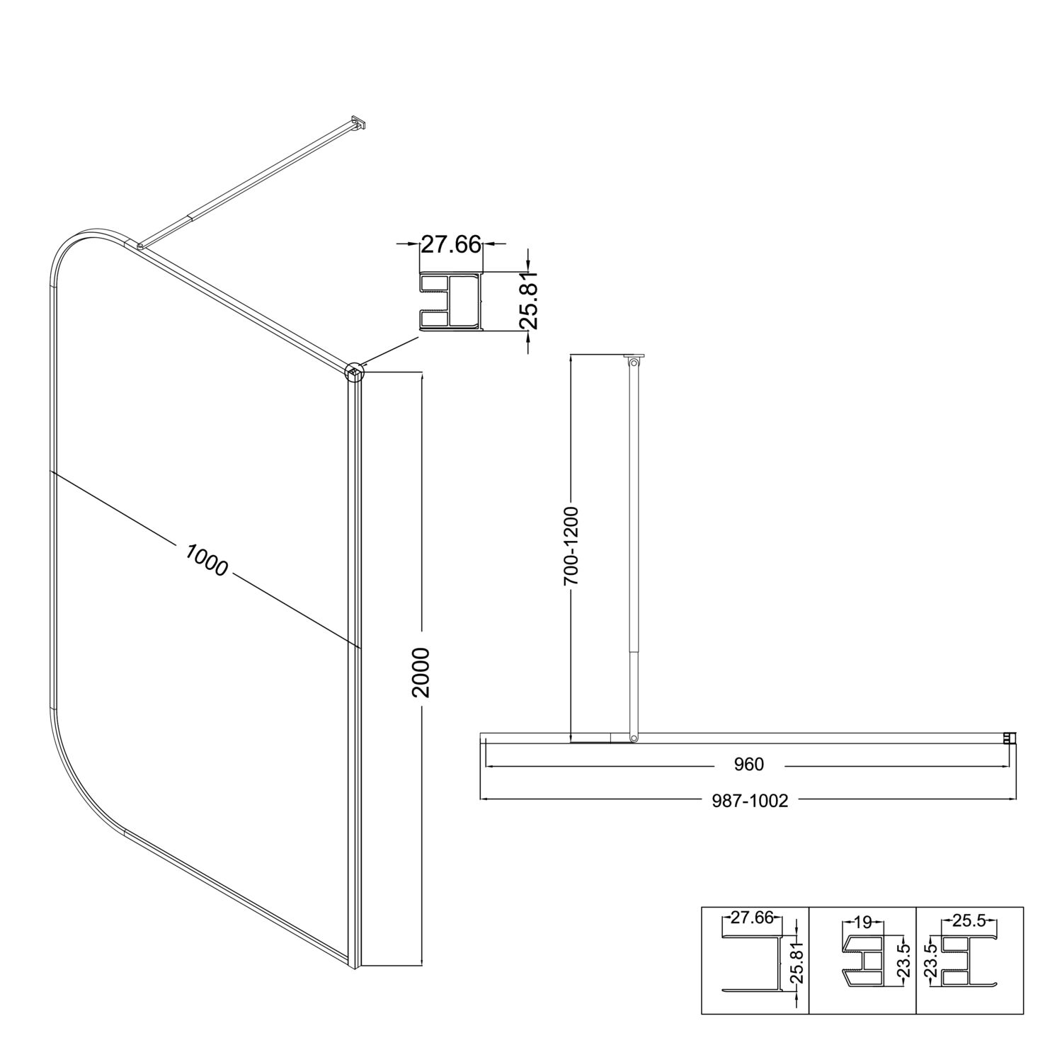 Душевая перегородка Niagara Nova NG-689-10T Black 100x200, стекло тонированное, профиль черный матовый - фото 1