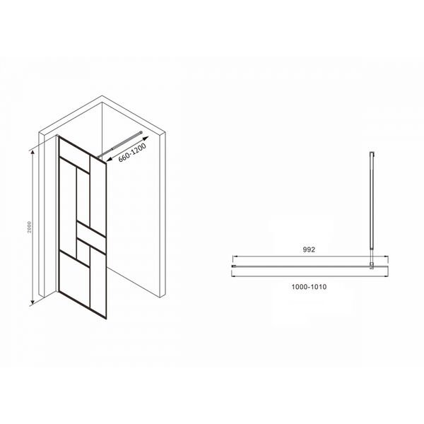 Душевая перегородка Abber Immer Offen AG63100B8 100x200, стекло прозрачное, профиль черный - фото 1