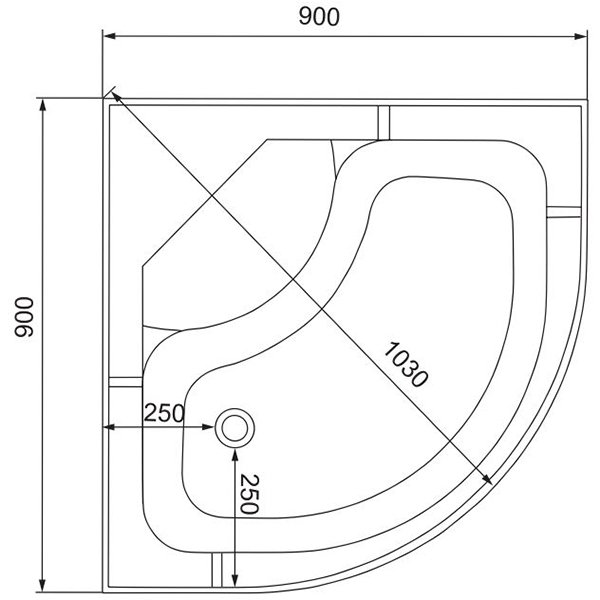 Душевая кабина Deto L 990 90x90, стекло матовое с узором, профиль хром глянцевый, с гидромассажем, с крышей