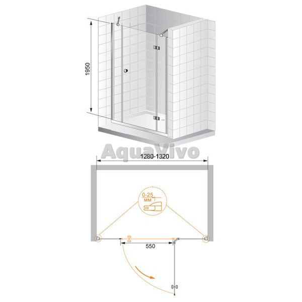 Душевая дверь Cezares VERONA-W-B-13-30+60/40-C-Cr 130, стекло прозрачное, профиль хром