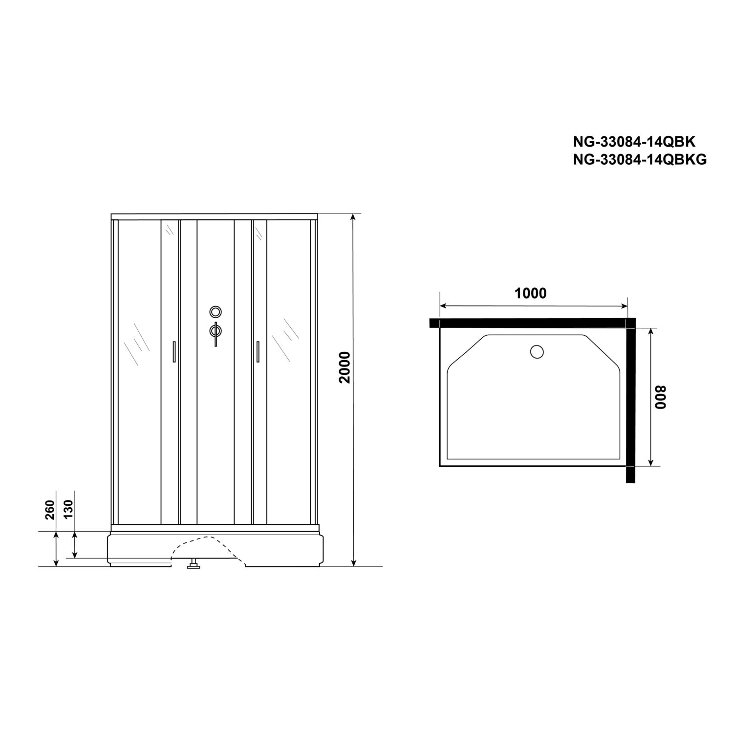 Душевая кабина Niagara Classic NG-33084-14QBKG 100х80, стекло матовое, профиль серебро, без крыши, с гидромассажем