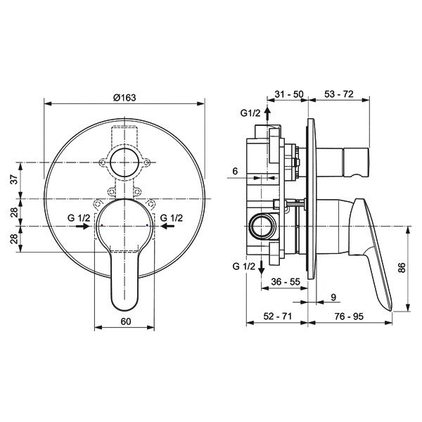 Душевой комплект Ideal Standard Alpha BD003AA, встраиваемый, цвет хром