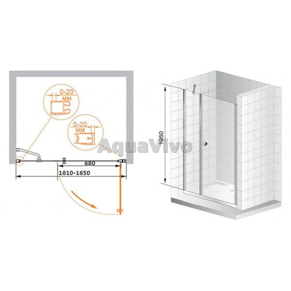 Душевая дверь Cezares ELENA-W-B-11-90+80-C-Cr 163, стекло прозрачное, профиль хром