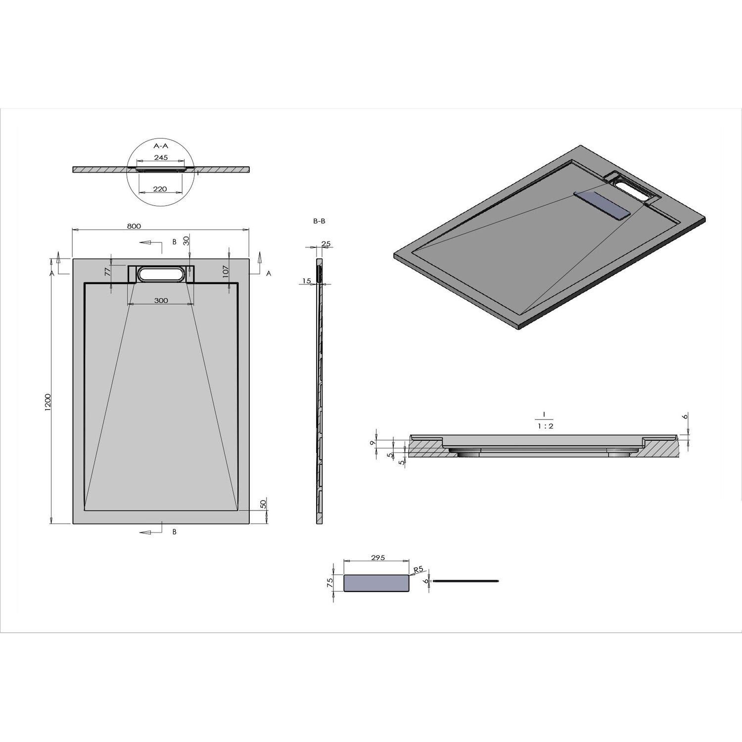 Поддон для душа Vincea VST-4SRL8012A120x80, искусственный камень, цвет антрацит