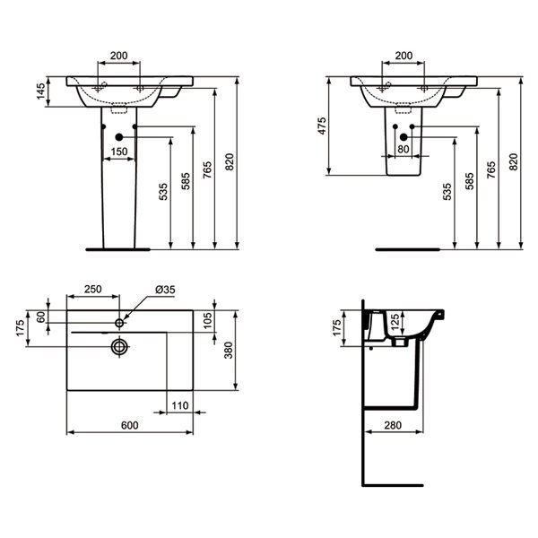 Раковина Ideal Standard Connect Space E136601 подвесная, 60x38 см, цвет евро белый