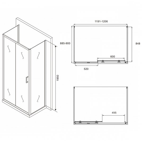 Душевой уголок Abber Schwarzer Diamant AG30120B-S90B-S90B 120x90, стекло прозрачное, профиль черный