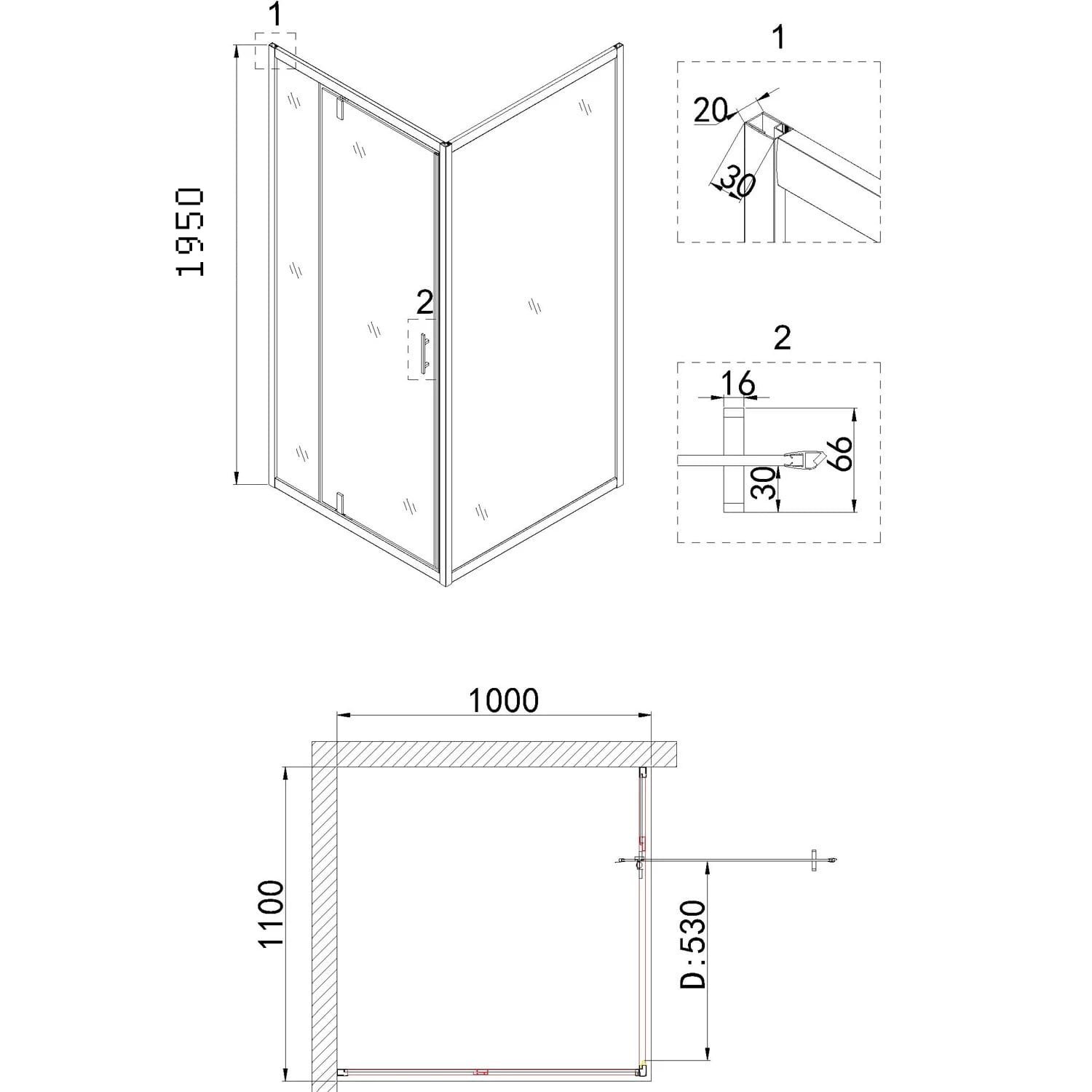 Душевой уголок Niagara Nova NG-43-11AG-A100G 110x100, стекло прозрачное, профиль холодное золото - фото 1