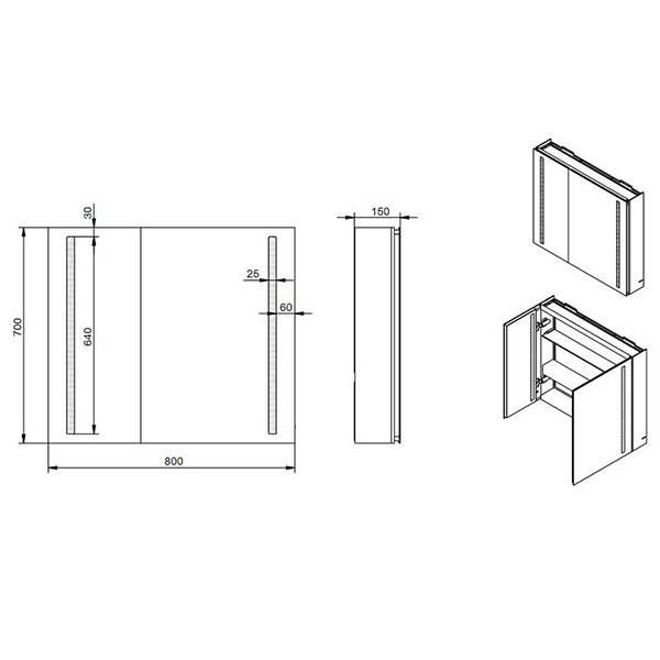 Шкаф-зеркало Esbano ES-2404 80x70, LED-подсветка, увеличение, розетка, инфракрасный выключатель