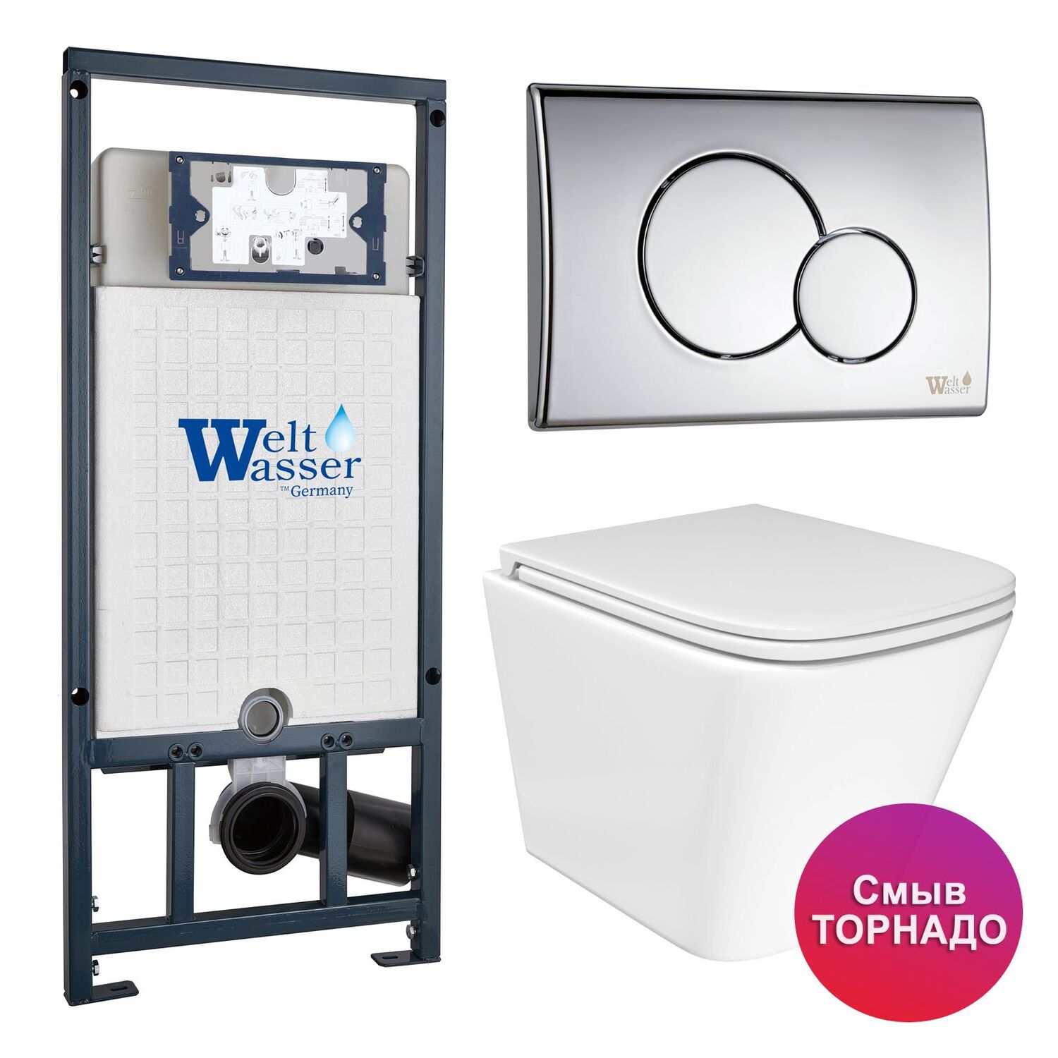 Комплект: Weltwasser Инсталляция Mar 507+Кнопка Mar 507 RD CR хром+Verna T JK3031025 белый унитаз, смыв Торнадо