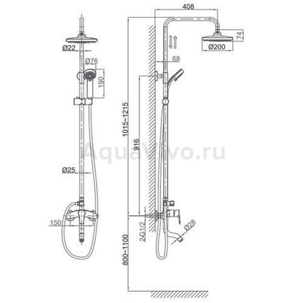 Душевая стойка D&K Rhein Marx DA1393701B07 со смесителем, цвет хром