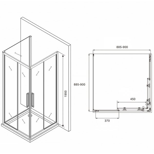 Душевой уголок Abber Schwarzer Diamant AG02090BH-S90B 90x90, стекло прозрачное, профиль черный - фото 1