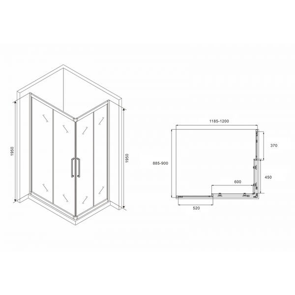 Душевой уголок Abber Schwarzer Diamant AG02129H 120x90, стекло прозрачное, профиль хром