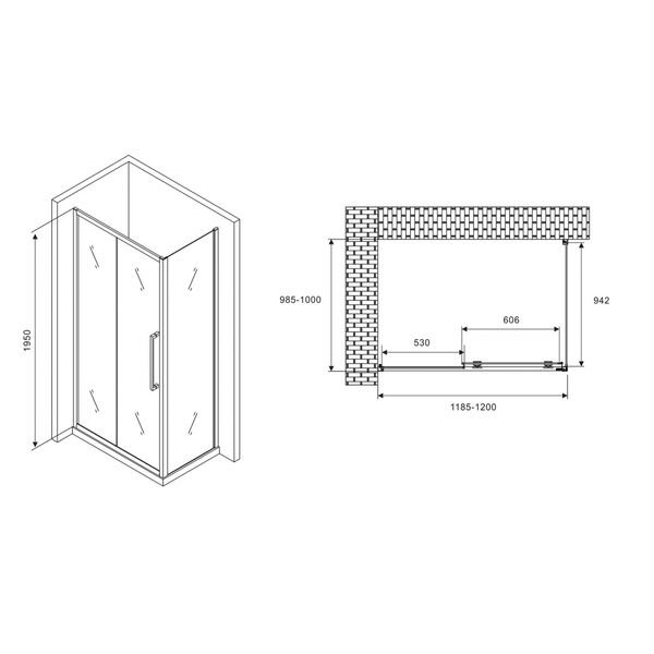 Душевой уголок Abber Schwarzer Diamant AG30120H-S100 120x100, стекло прозрачное, профиль хром