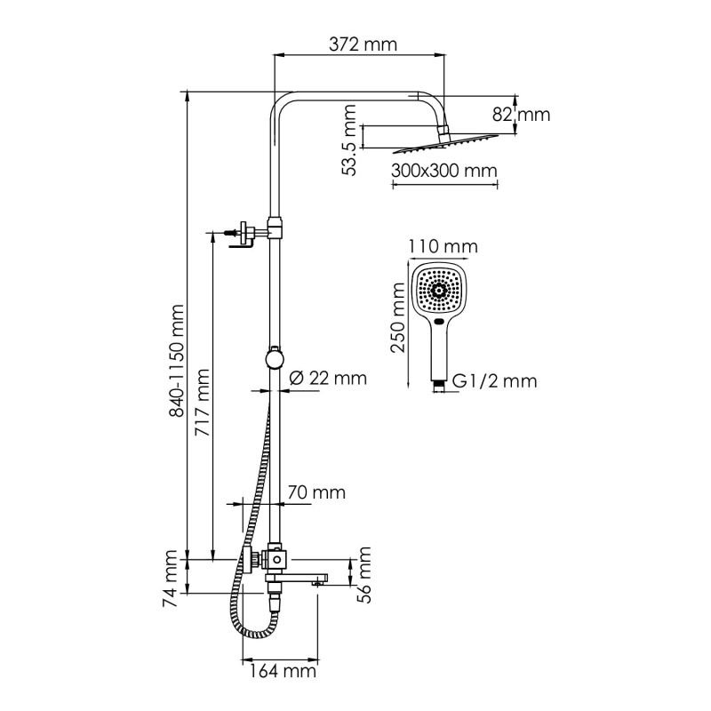 Душевая стойка WasserKRAFT A199.118.065.010.CH Thermo, с верхним душем, термостатическим смесителем, цвет хром - фото 1