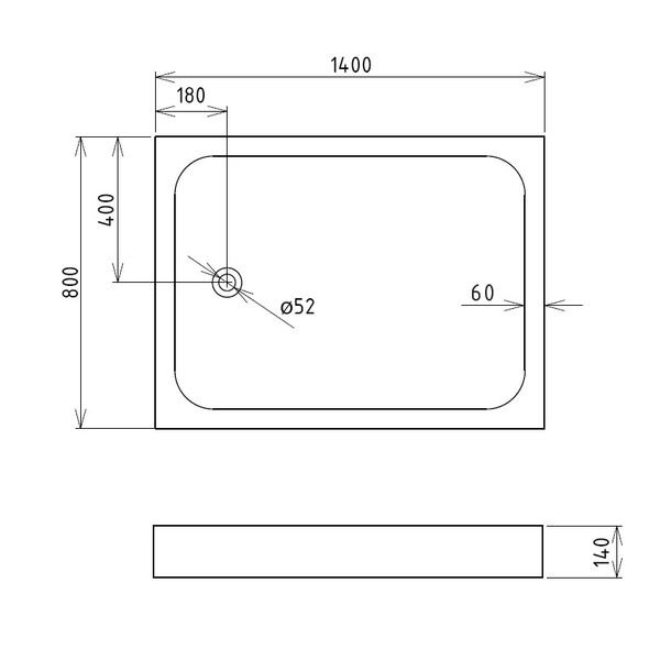 Поддон для душа Gemy ST14B 140x80, акриловый, цвет белый