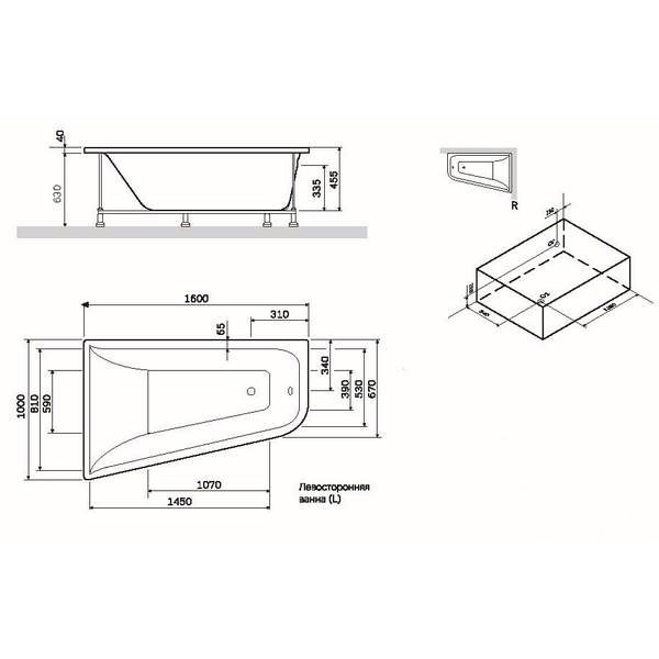 Акриловая ванна AM.PM Spirit 160x100, правая, цвет белый