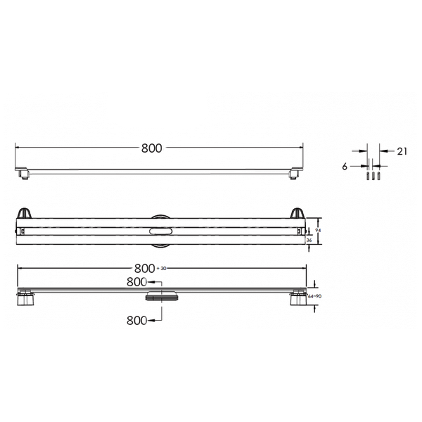 Душевой лоток Berges Super Slim 095154 с решеткой 80x9 см, боковой выпуск, с возможностью изменения длины, цвет матовый черный