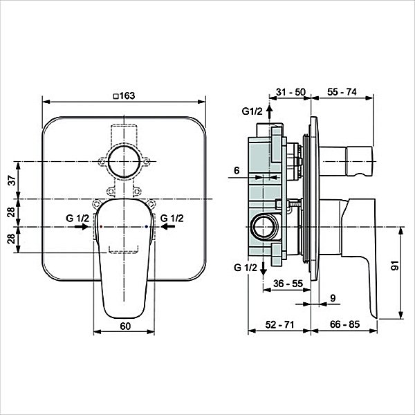 Душевой комплект Ideal Standard Esla BD002XC, встраиваемый, цвет хром