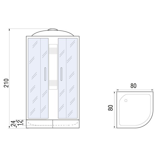 Душевая кабина River Rein 80/24 МТ 80x80, стекло матовое, профиль хром матовый, с крышей