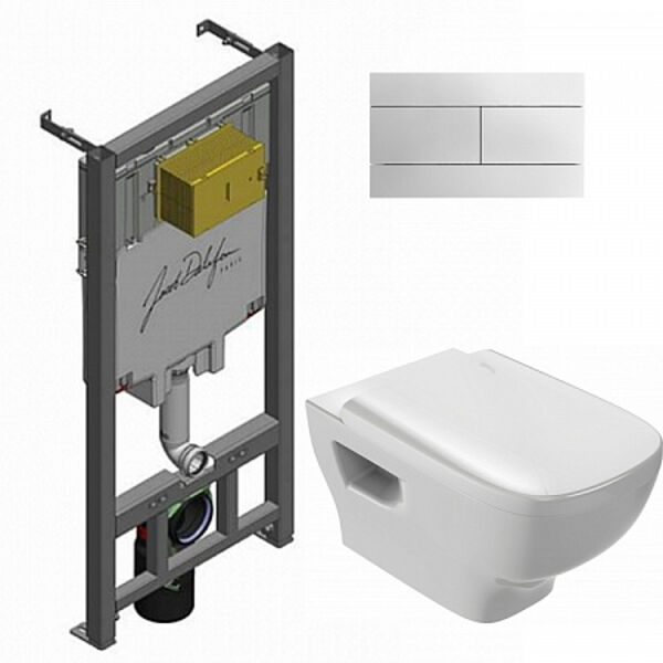 Комплект Jacob Delafon E21741RU-00 подвесного унитаза Struktura с сиденьем микролифт и инсталляции с хромированной кнопкой
