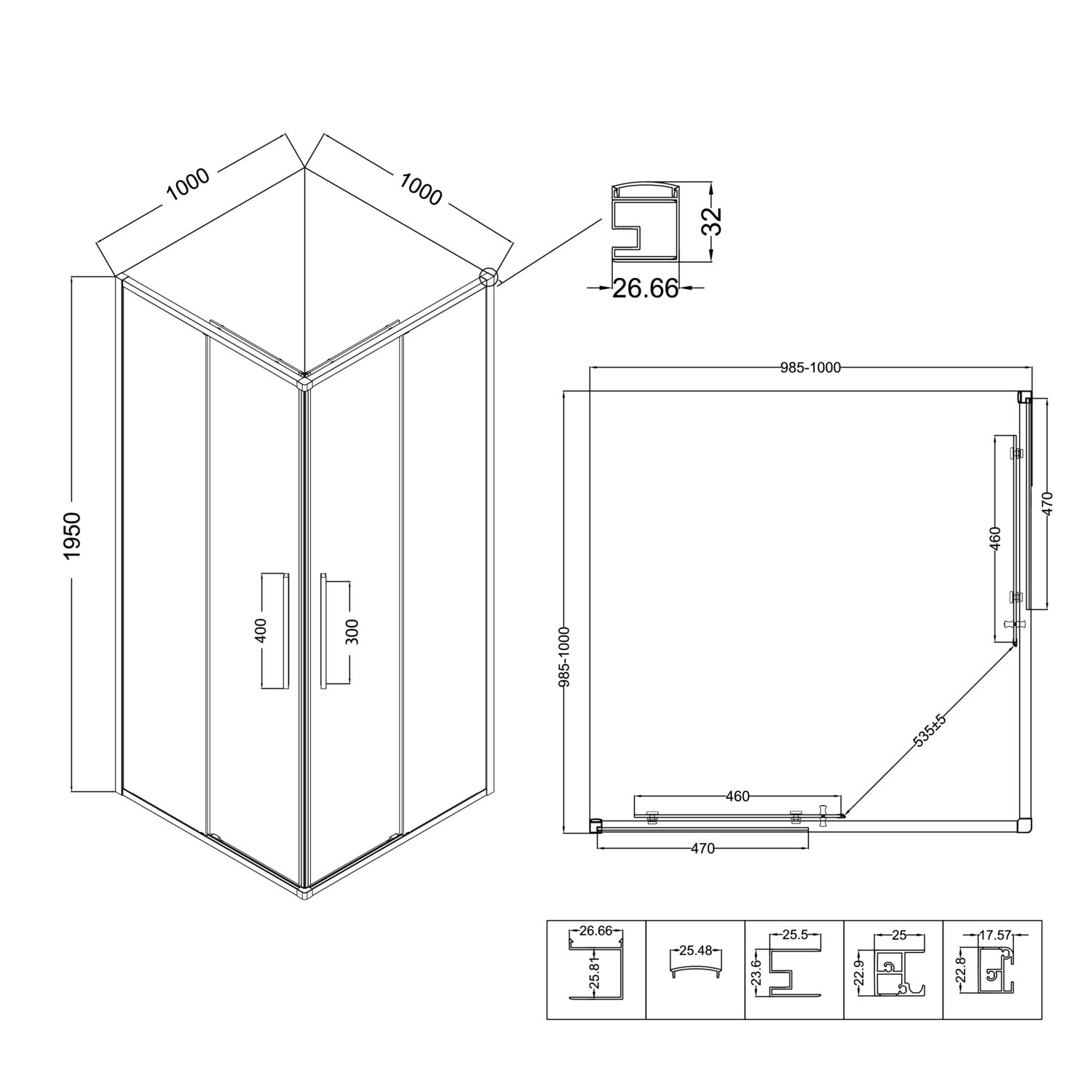 Душевой уголок Niagara Nova NG-2824-34 Black 100x100, стекло тонированное, профиль черный матовый - фото 1