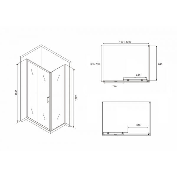 Душевой уголок Abber Schwarzer Diamant AG30170B-S70B 170x70, стекло прозрачное, профиль черный