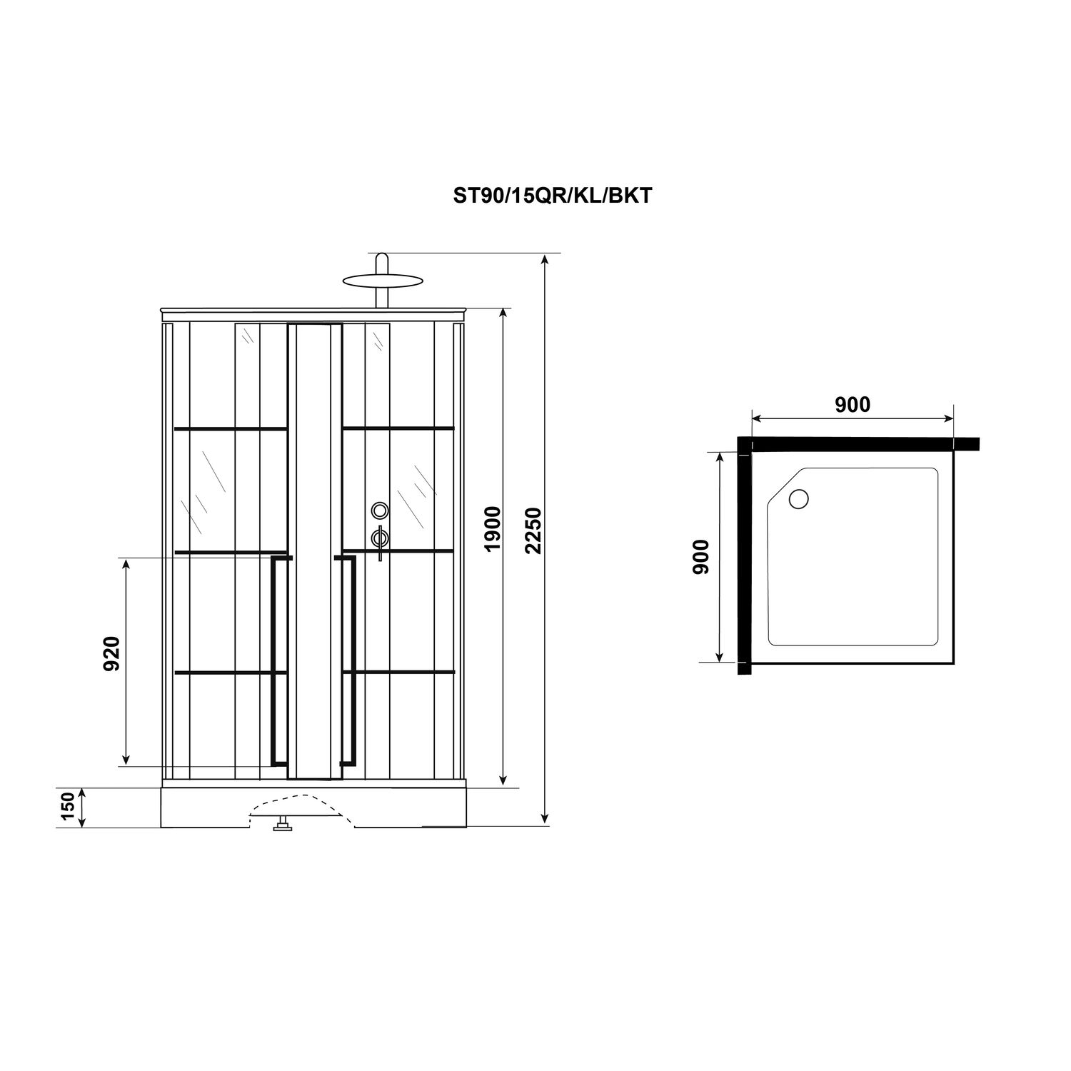 Душевая кабина Niagara Standart ST90/15QR/KL/BKT 90х90, правая, стекло прозрачное с рисунком, профиль черный матовый - фото 1